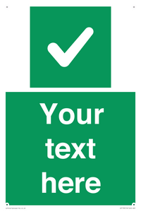 Custom green background, green square with tick sign